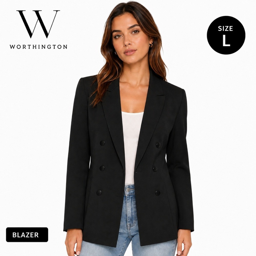 Worthington Open Front Blazer Womens Large Black Ponte Stretch Career Office